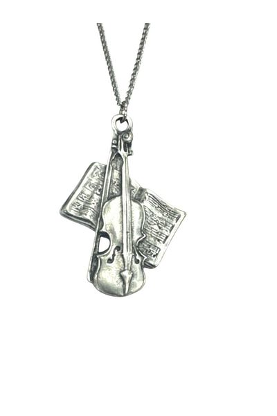 Herşey Nota Metal Necklace with Violin and Solfeggio Notebook – 60 cm Chain – Unisex Music Themed Jewelry