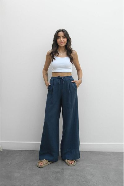 Havoş Indigo Wide Leg Linen Trousers