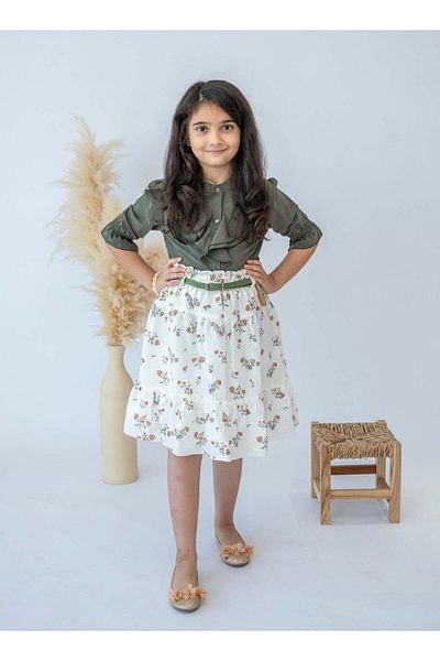 Stayele Autumn Blossom Girls Skirt and Blouse Combo
