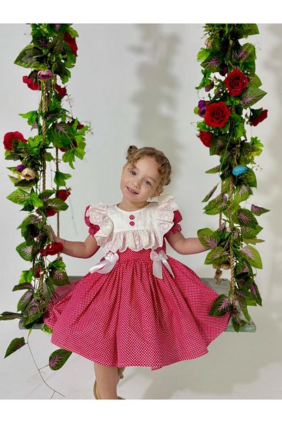 Linarookids Vintage Baby Girl Dress with Laurel Red Buttons,Birthday Dress,Photo Shoot Dress,Suitable for 0-7 Years