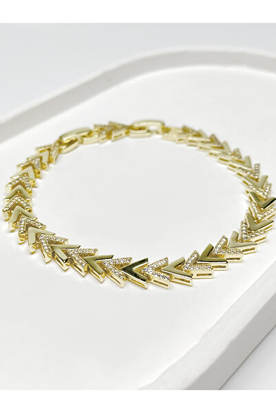 RABİA AKINCI BY NOURA Lizzard Gold V Model Üçgen Tasarımlı Taş Detaylı Bileklik