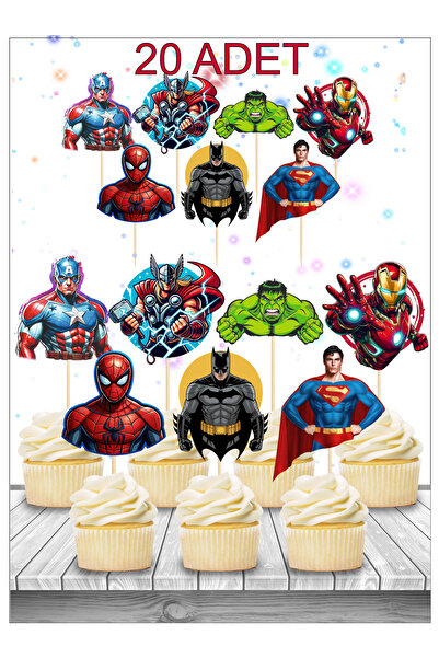 Atölye Doruk 20 ADET Marvel Süper Kahramanlar Doğum Günü Pasta Kürdanı-Pasta ...