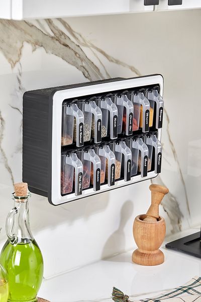 FBZhome Simple Stand 12-Piece Self-Adhesive Spoon and Lid Spice Rack Set - Storage Container with Labels