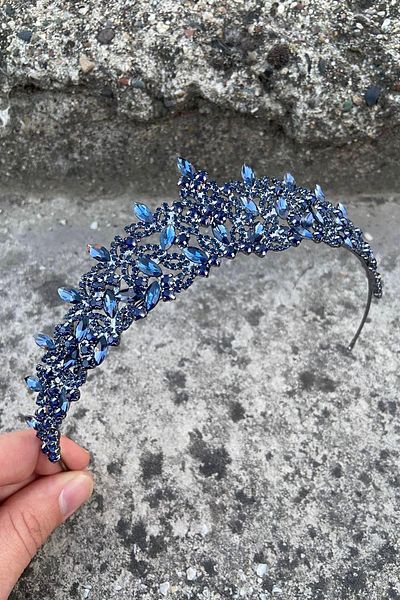 Hobigram Clara Navy Blue Bridal Henna Crown Special Occasion Accessory Women's Crown Hair Accessory