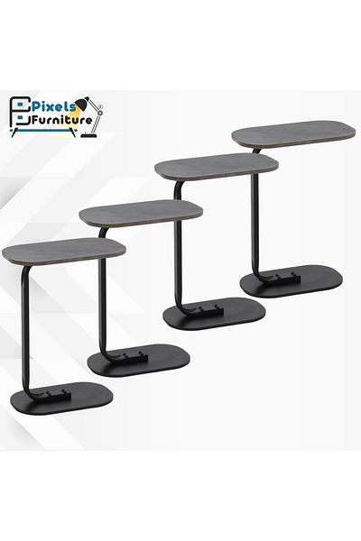 PixelsFurniture Set of 4 Pixel Furniture C-Shaped Side Table for Sofa and Bed, Table with Solid Metal Bases