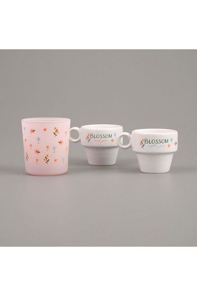 Rakle Sun Flower Stackable Mug and Candle Set - Colorful - 180 ml