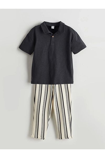 LC Waikiki Kids Anthracite Polo Neck Boys T-Shirt and Pants 2-Piece