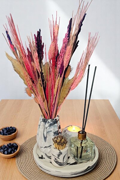 BESAGU HOME MERMER DESENLİ VAZO SETİ-TEALİGHT MUMLUK-KİBRİTLİK-ODA KOKUSU-VAZ...