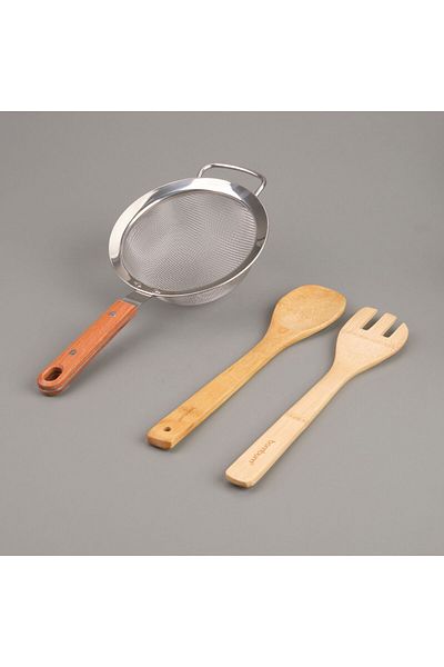 MATMEL Wooden Handle Strainer - Gray / Brown - 16 cm