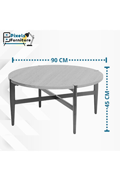 PixelsFurniture Pixel Furniture Round Coffee Table with Wood Top and Metal Ends