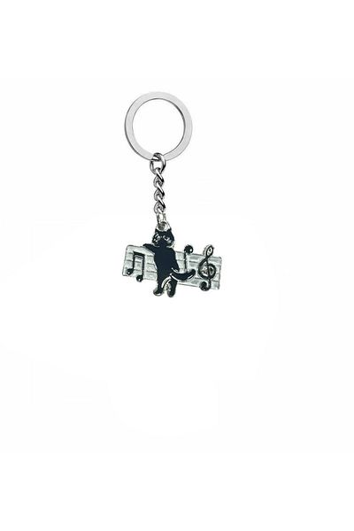 Herşey Nota Black Cat Group Logo Metal Keychain – Unisex Music Themed Accessory