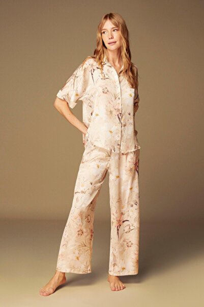BONJOUR MADAME Bjm-1510 Pijama Takımı Ipek Saten 2'li Set Desenli
