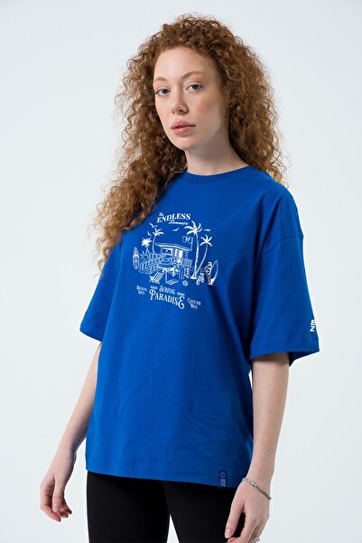 Eazy Co Surfing Paradise Saks Blue Unisex Extra Oversize κοντομάνικο μπλουζάκι