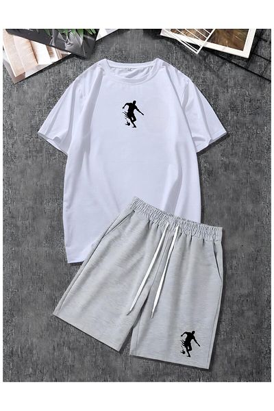 NewCabin Basketball Silhouette Printed Oversize T-Shirt Shorts Set, 2-Piece Bottom Top Set