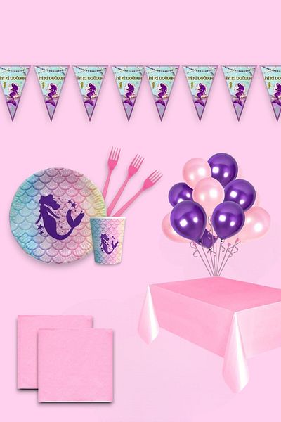 Evabrite Mermaid Set for 8 People Birthday Party Supplies