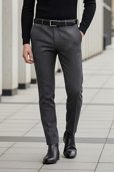 Trendyol Collection Παντελόνι από ύφασμα Chino με ρίγες ανθρακί TMNAW23PL00034
