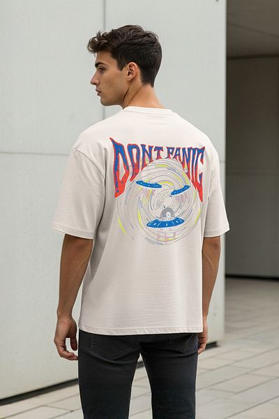 Trendyol Collection Stone Oversize/Wide Cut Space Printed 100% Cotton T-Shirt Tmnss23Ts00120