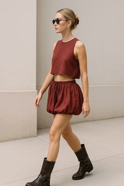 Trendyol Collection Fusta țesătă în modal mini cu balon de faianță ediție limitată TWOSS25ET00104