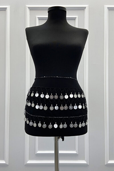 ZEYMERADE Siyah Gümüş Şakira Oryantal Dansöz Dans Kemeri Pullu Zilli Kına Oyu...