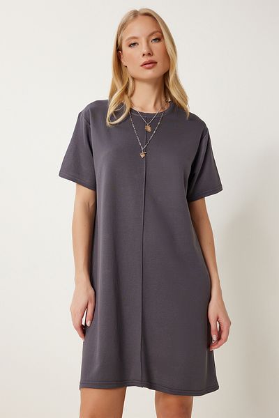 Happiness İstanbul Women's Anthracite Cotton Stretchy Knitted Dress Zv00317