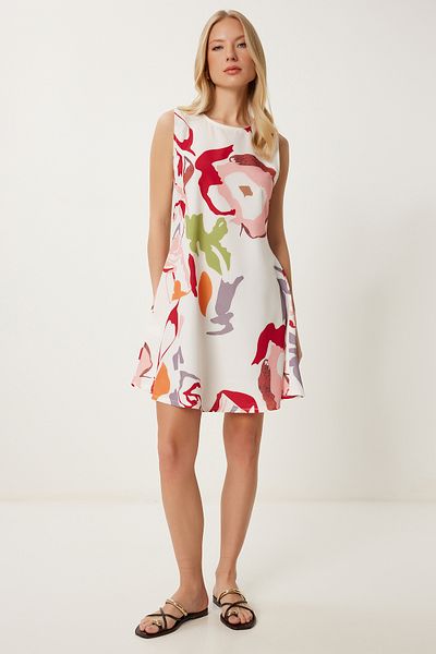 Happiness İstanbul Damen-Mini-Sommer-Webkleid mit Knochen-Burgundermuster Lİ00118