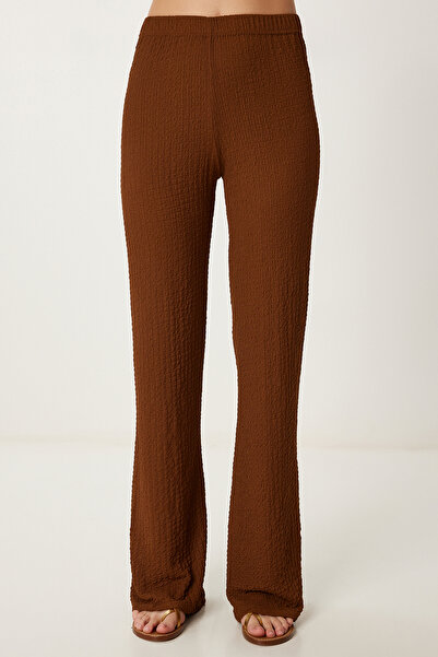 Happiness İstanbul Women's Brown Textured Summer Saran Flexible Knitted Vest Pants Suit Zv00318