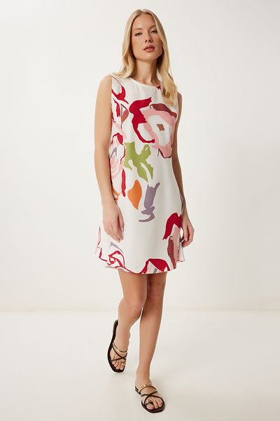 Happiness İstanbul Damen-Mini-Sommer-Webkleid mit Knochen-Burgundermuster Lİ00118