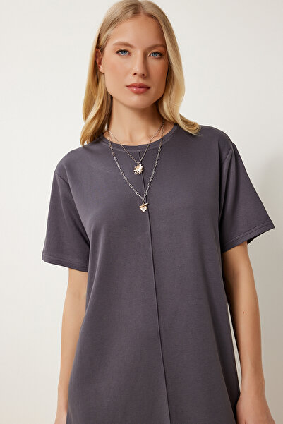 Happiness İstanbul Γυναικείο Ανθρακί Βαμβακερό Εύκαμπτο Πλεκτό Φόρεμα ZV00317