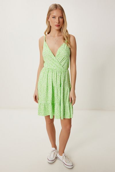 Happiness İstanbul Women's Pistachio Green Patterned Strap Stretchy Mini Knitted Dress Mc00299