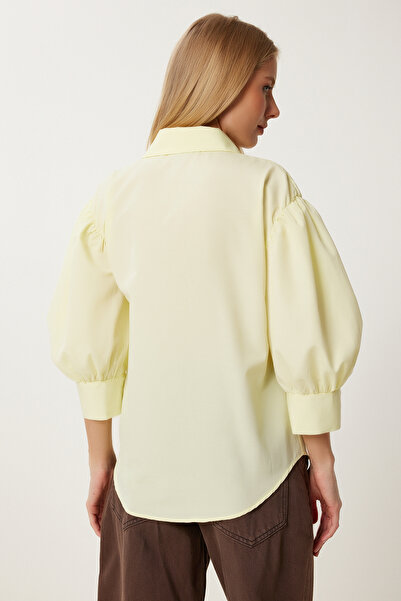 Happiness İstanbul Női sárga léggömb ujjú poplin ing ZV00315