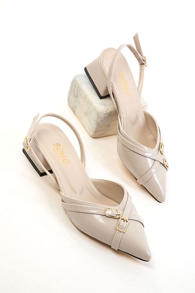 SOHO Beige Patent Leather Women's Classic Heeled Shoes 20599