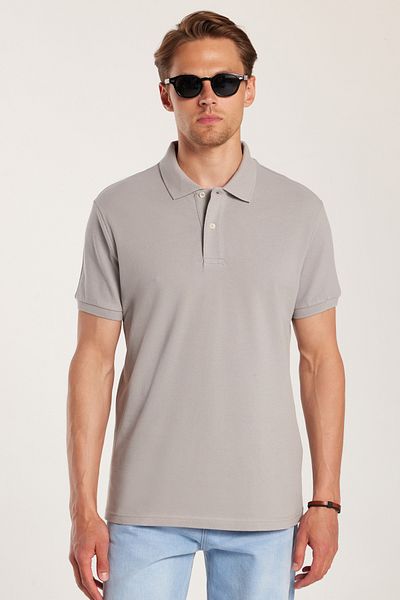 Tudors Ανδρικό T-shirt Slim Fit Slim Fit 100% βαμβακερό γκρι γιακά πόλο