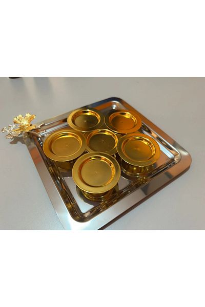 MGEStore 6 Τεμάχια Χρυσό Μίνι Διακοσμητικό Πιάτο Λουκούμι Καφέ Παρουσίαση Μακαρόνια Μπολ Ζάχαρης 6 Τεμάχια