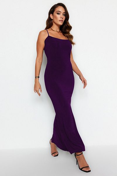 Trendyol Collection Μωβ Εφαρμοστές/Εφαρμοσμένες τιράντες Maxi Flexible Knitted Pencil Dress TWOSS23EL02435