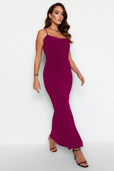 Trendyol Collection Strechy πλεκτό φούξια Floral Maxi Bodycon Φόρεμα - Ζαρτιέρες που εφαρμόζουν στο σώμα TWOSS23EL02435
