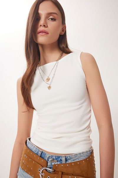 Happiness İstanbul Damen-Bluse mit Knochenschnürung und detailliertem Strick HF00466