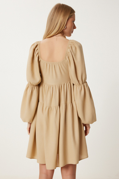 Happiness İstanbul Γυναικείο Μπεζ Φόρεμα Καλοκαιρινό Λινό FK00028