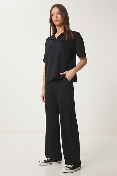 Happiness İstanbul Women's Black Polo Neck Knitted Bottom-Top Suit An00231