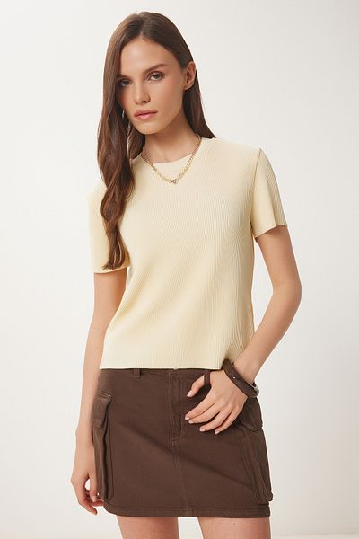Happiness İstanbul Gelbe Basic-Strickbluse für Damen HF00468