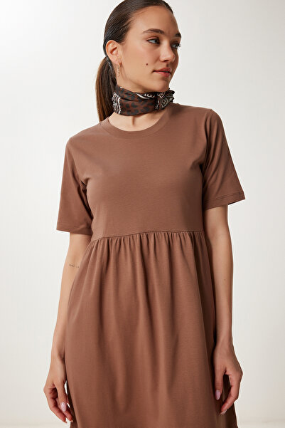 Happiness İstanbul Dámské hnědé oversize letní pletené šaty CR00475