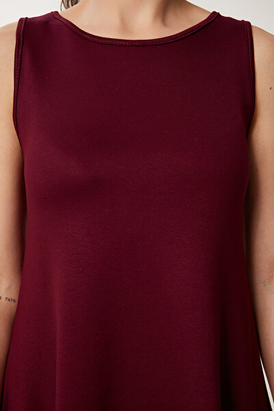 Happiness İstanbul Women's Burgundy Asymmetrical Cut Summer Knitted Dress Zv00304