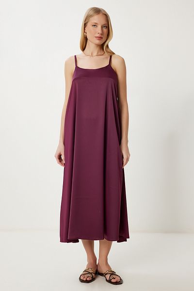 Happiness İstanbul Damen-Sommer-Satinkleid mit Kirschriemen KQ00011
