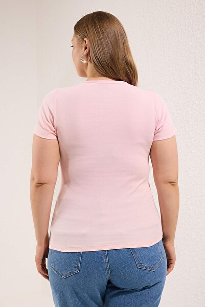 Trendyol Curve Pink Button Detailed Fitted Cord Knitted Large Size Blouse Tbbss25Af00060