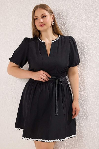 Trendyol Curve Black Terrycotton Woven Plus Size Dress