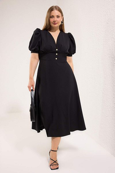 Trendyol Curve Black Finike Woven Plus Size Dress