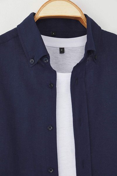 Trendyol Collection Blue Regular Fit Linen Blended Men's Shirt Tmnss25Go00082