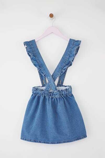 TRENDYOLKIDS Μπλε Κοριτσίστικο 100% Βαμβακερή Κορδέλα Λεπτομερής Τζιν Σαλοπέτα TKDSS25SE00004