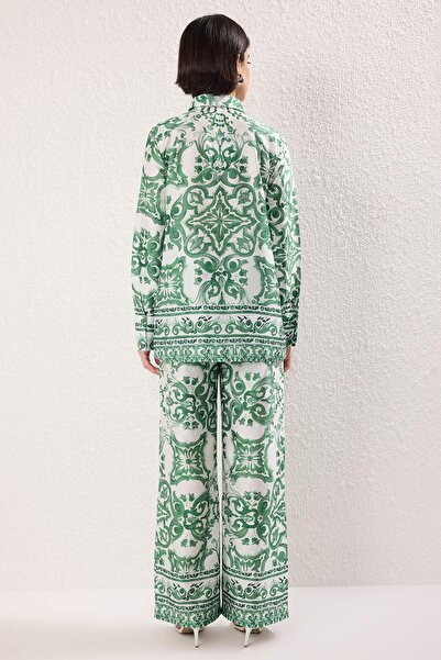 Trendyol Modest Mint Patterned Satin Woven Bottom-Top Set Tctaw25Us00081