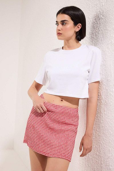 Trendyol Collection Red Petite Square Stretchy Knitted Skirt Twoss25Et00204