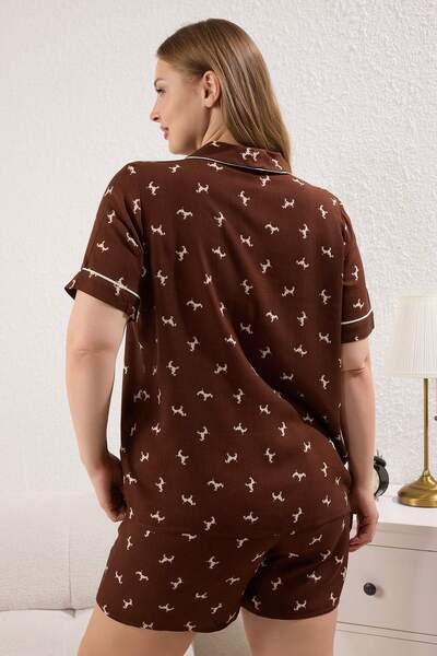 Trendyol Curve Dog Patterned Shawl Collar Pajamas Set with Pockets and Piping Tbbss25Ai00078